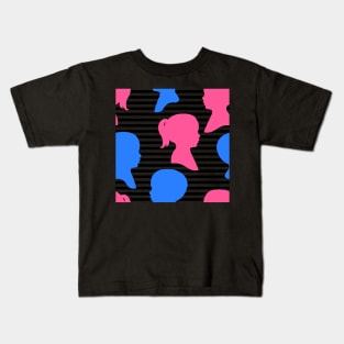 Child Silhouettes - Pink and Blue on Stripped Background Kids T-Shirt